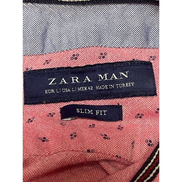 Zara Man Pink Slim Fit Collared Button Front Short Sleeve Shirt Men's Large - Picture 7 of 7